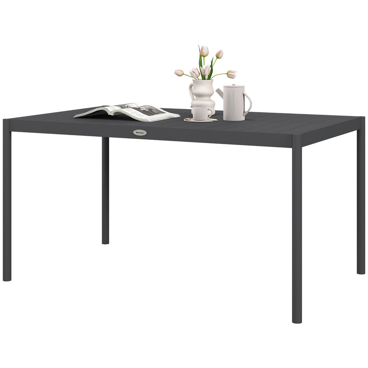 Outsunny Gartentisch dunkelgrau Aluminium B/H/L: ca. 90x74x145 cm Gartentisch - dunkelgrau (145,00/90,00/74,00cm) - Outsunny