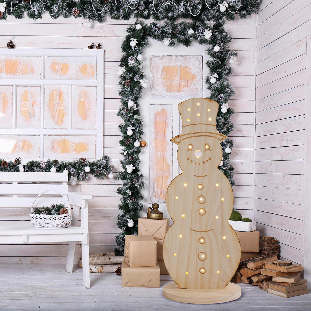 Näve Leuchten LED-Dekoleuchte Snowy natur Holz B/H/T: ca. 17x80x33 cm Snowy - natur (17,00/80,00/33,00cm) - Näve Leuchten