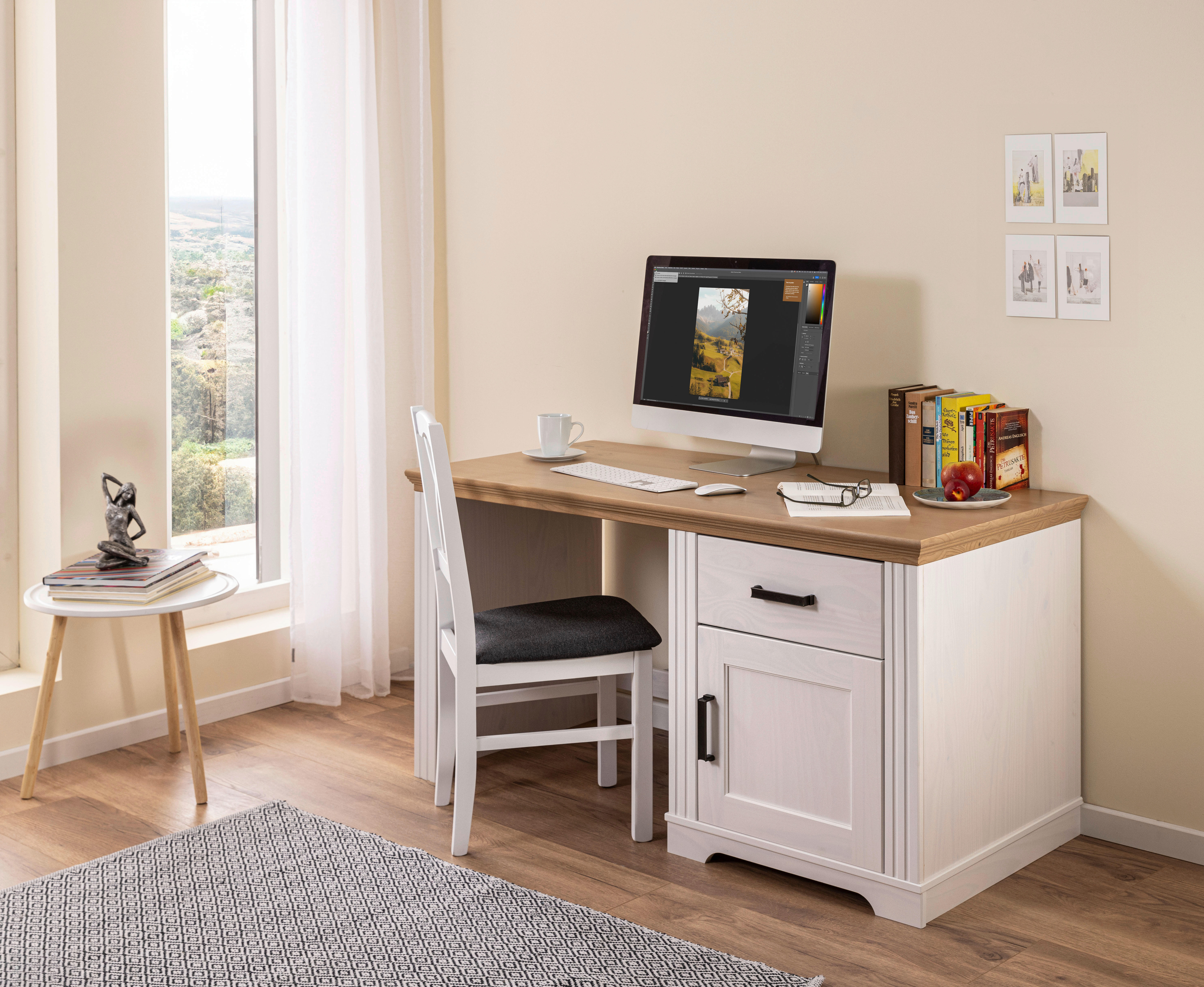 Thumbnail - Schreibtisch Maluno weiß lackiert B/H/L: ca. 65x76x150 cm