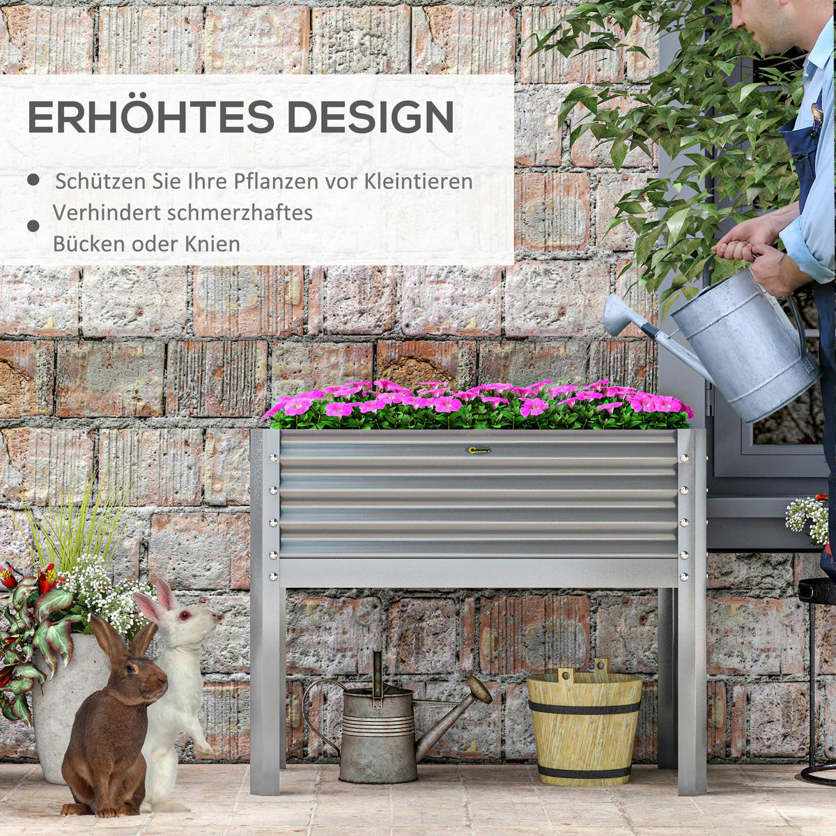 Outsunny Hochbeet silber Stahl B/H/L: ca. 45x80x100 cm Hochbeet - silber (100,00/45,00/80,00cm) - Outsunny
