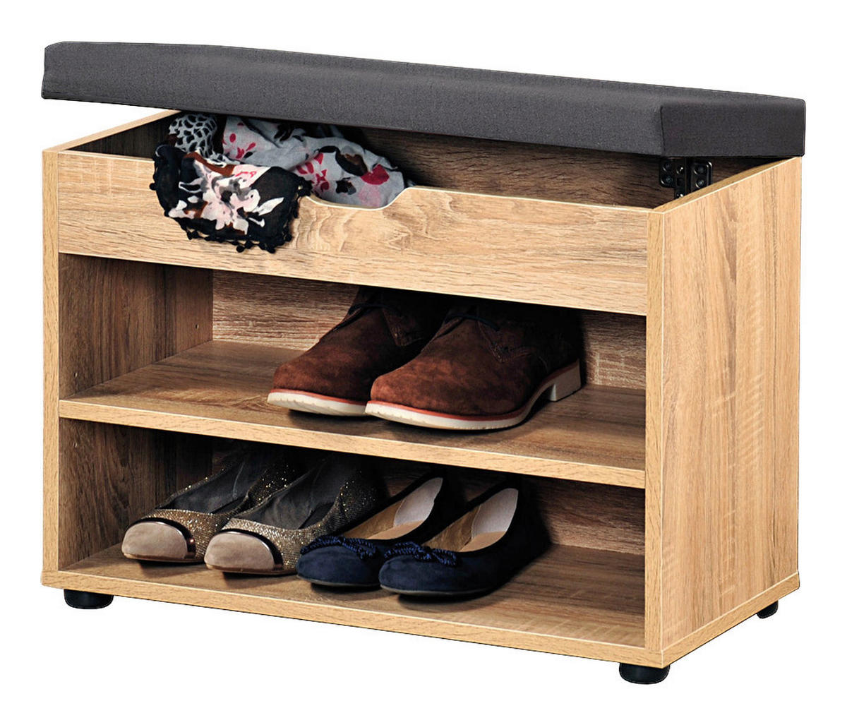 Kesper Schuhschrank mit Sitzkissen Eiche Spanplatte B/H/L: ca. 30x45x60 cm Schuhschrank_mit_Sitzkissen - Eiche/grau (60,00/30,00/45,00cm) - Kesper