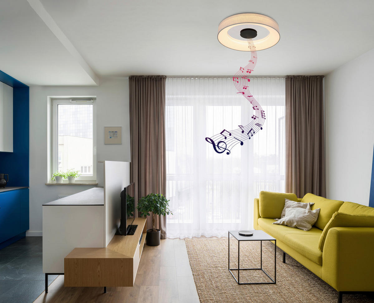 GLOBO LED-Deckenleuchte 48372-30 mattschwarz weiß grau Metall Textil H/D: ca. 9,8x46,8 cm TERPSA - weiß/mattschwarz (46,80/9,80cm) - GLOBO