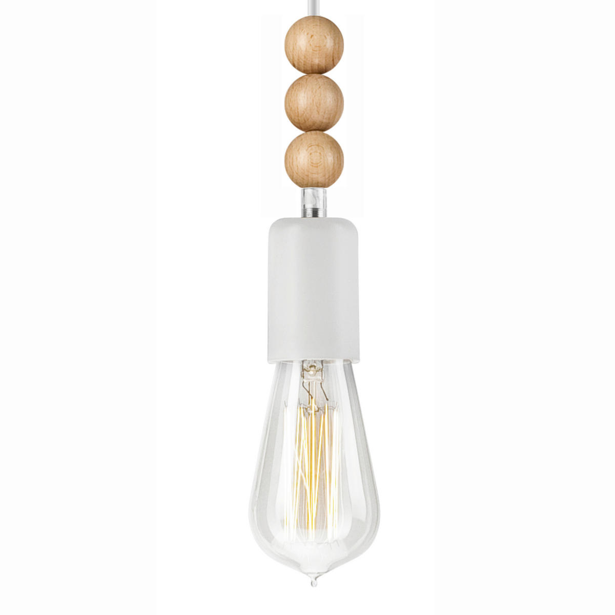 Lamkur Pendelleuchte SIMON 37301 weiß Stahl Holz H/L: ca. 94x8 cm E27 1 Brennstellen Simon - weiß (8,00cm) - Lamkur