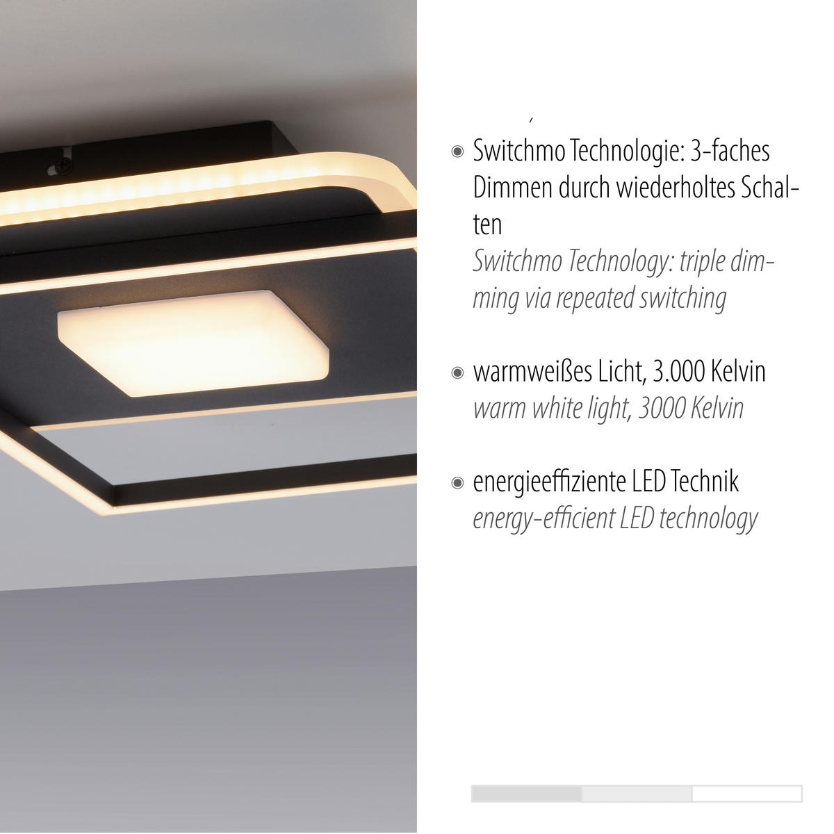 Just Light LED-Deckenleuchte DOMINO 15045-18 weiß schwarz Metall Kunststoff B/H/T: ca. 45x6,5x45 cm 1 Brennstellen DOMINO - weiß/schwarz (45,00/6,50/45,00cm) - Just Light