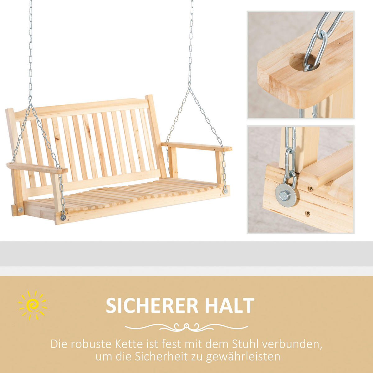 Outsunny Hängebank natur Holz B/H/L: ca. 69x60x117 cm Hängebank - natur (117,00/69,00/60,00cm) - Outsunny