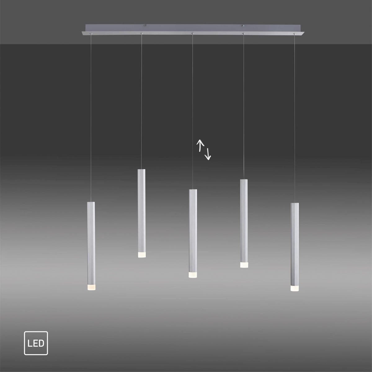 Just Light LED-Pendelleuchte BRUNO 15205-95 Alu Eisen Aluminium B/H/T: ca. 100x120x8 cm 5.0 Brennstellen BRUNO - Alu (100,00/120,00/8,00cm) - Just Light