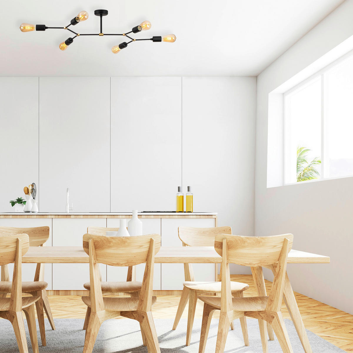 Opviq Deckenleuchte Sparrow schwarz Metall B/H/T/L/D: ca. 48x20x48x95x10 cm E27 6 Brennstellen Sparrow - schwarz (95,00/48,00/20,00cm) - Opviq