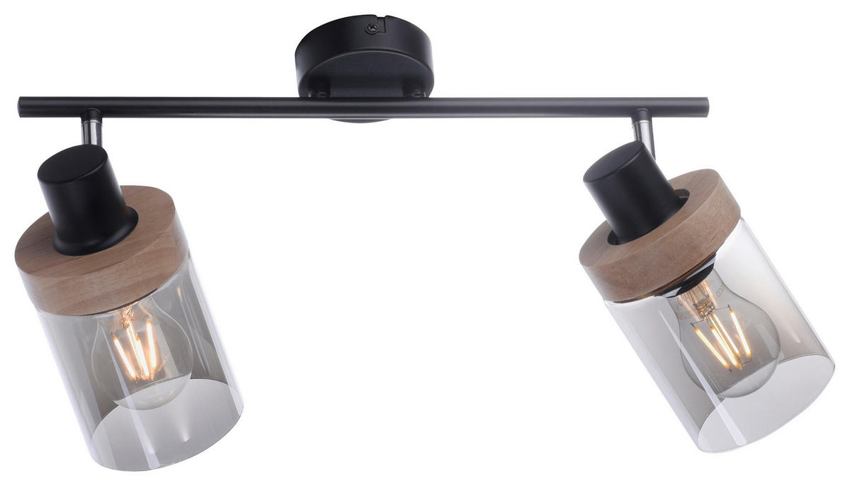 Just Light Spot Pasqual 11312-18 schwarz Rauch Metall Glas B/H/L: ca. 24x30x64 cm E27 2 Brennstellen Spot_2flg.Pasqual - schwarz/Rauch (64,00/24,00/30,00cm) - Just Light