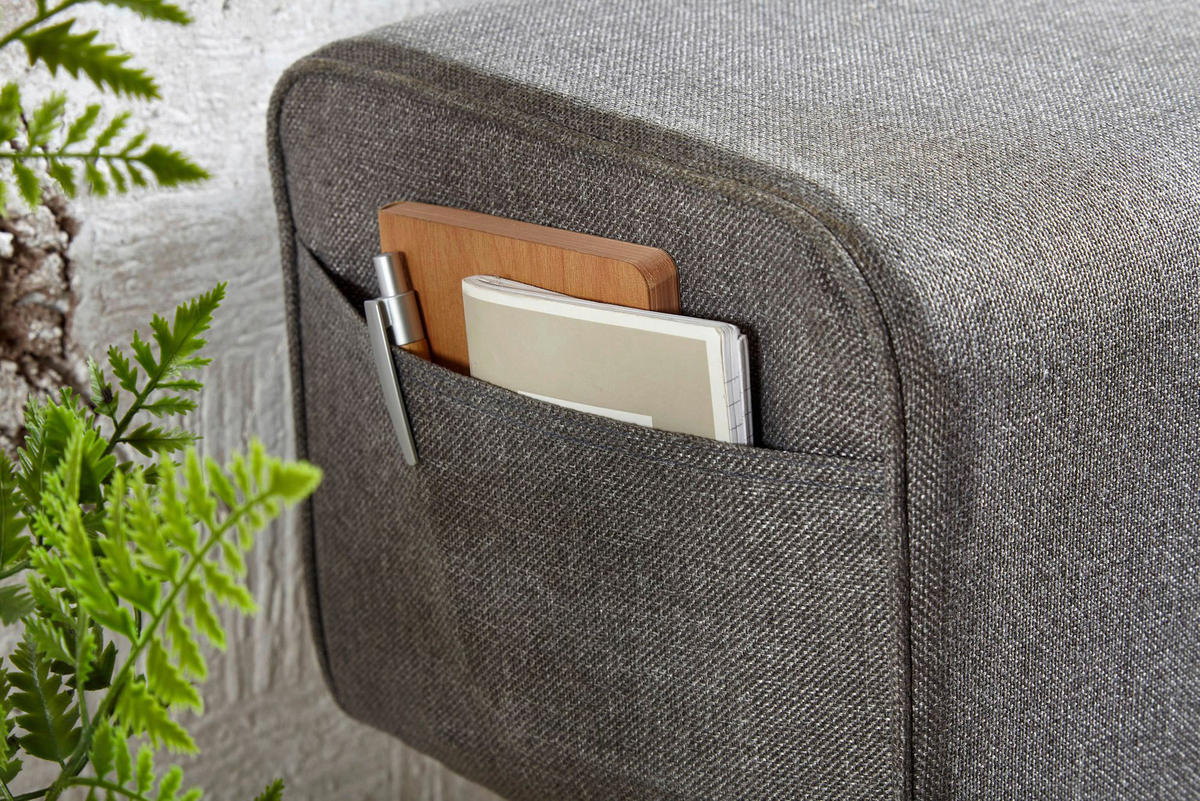 Wohnling Sitzbank grau natur Stoff Echtholz B/H/T: ca. 120x56x30 cm Sitzbank - natur/grau (120,00/56,00/30,00cm) - Wohnling