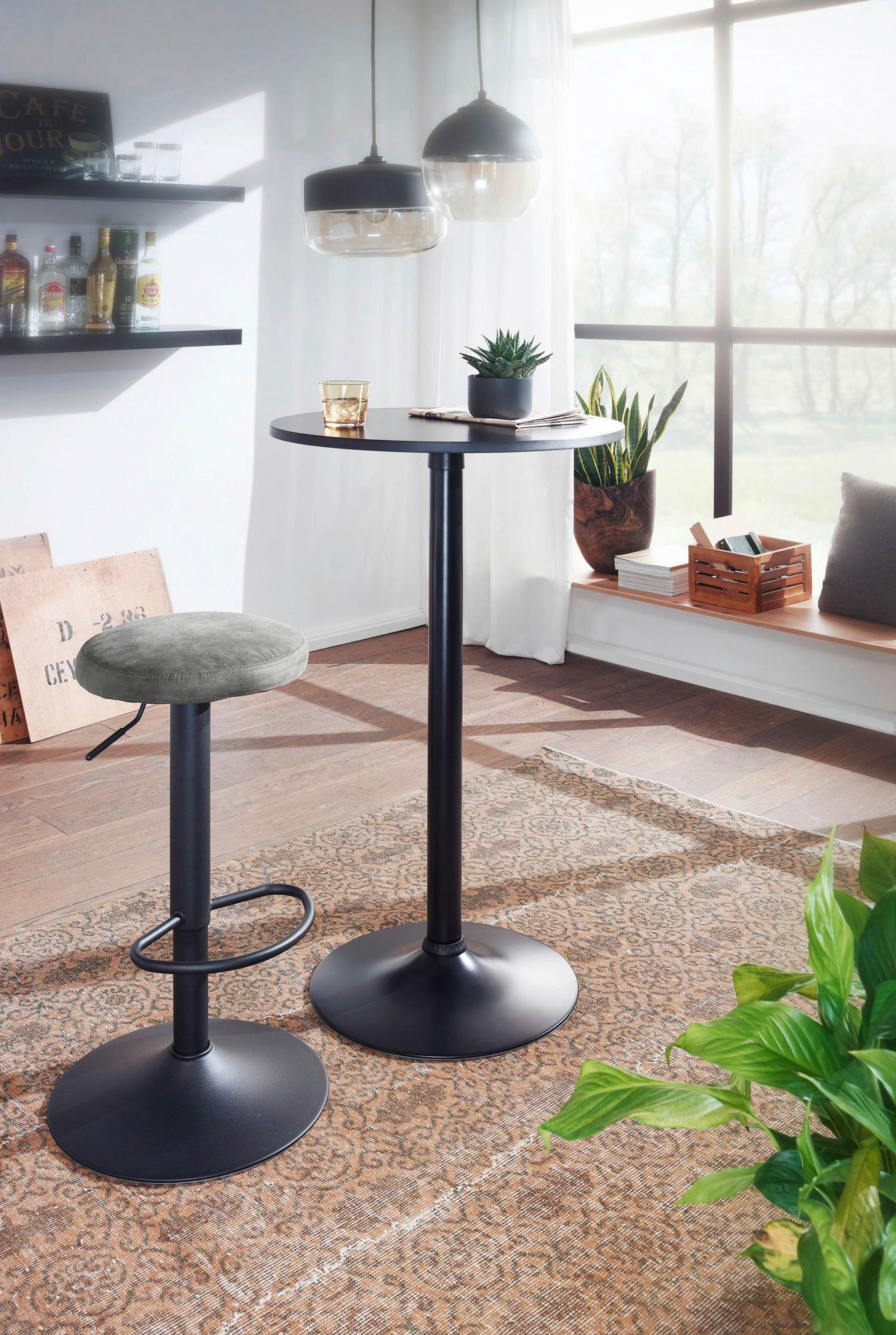 Barhocker grau schwarz Eisen Polyester B/H/T: ca. 40x79x40 cm Barhocker - schwarz/grau (40,00/79,00/40,00cm) - Wohnling