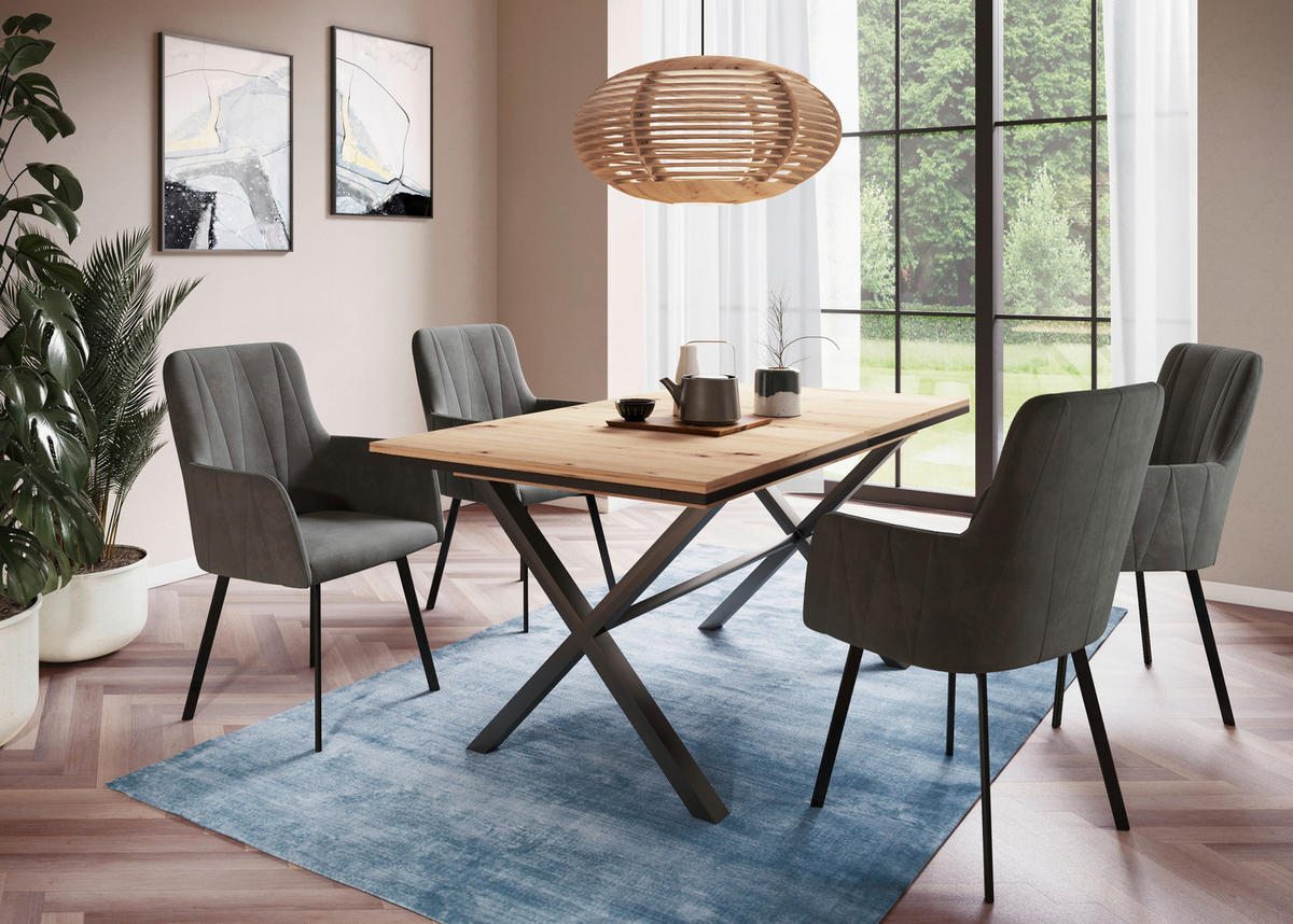 Esstisch KARINA Eiche Artisan Nachbildung schwarz pulverbeschichtet B/H/T: ca. 160x76x90 cm KARINA - Eiche/schwarz (160,00/76,00/90,00cm) - Hela