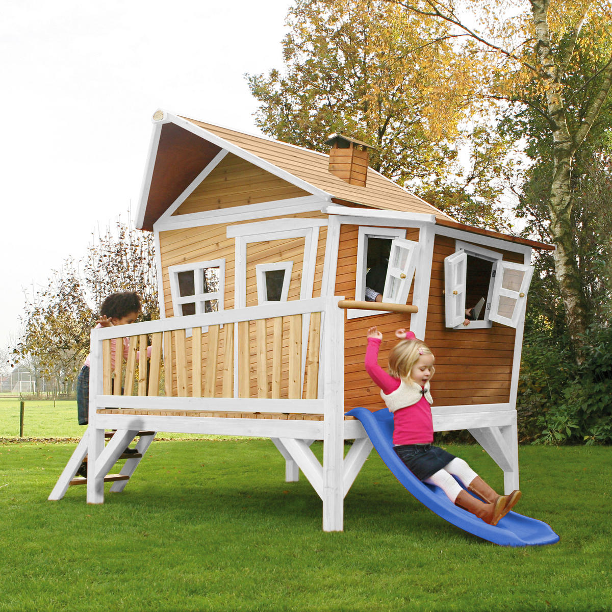 AXI Spielhaus Emma braun B/H/L: ca. 349x227x193 cm Emma - braun/blau (193,00/349,00/227,00cm) - AXI
