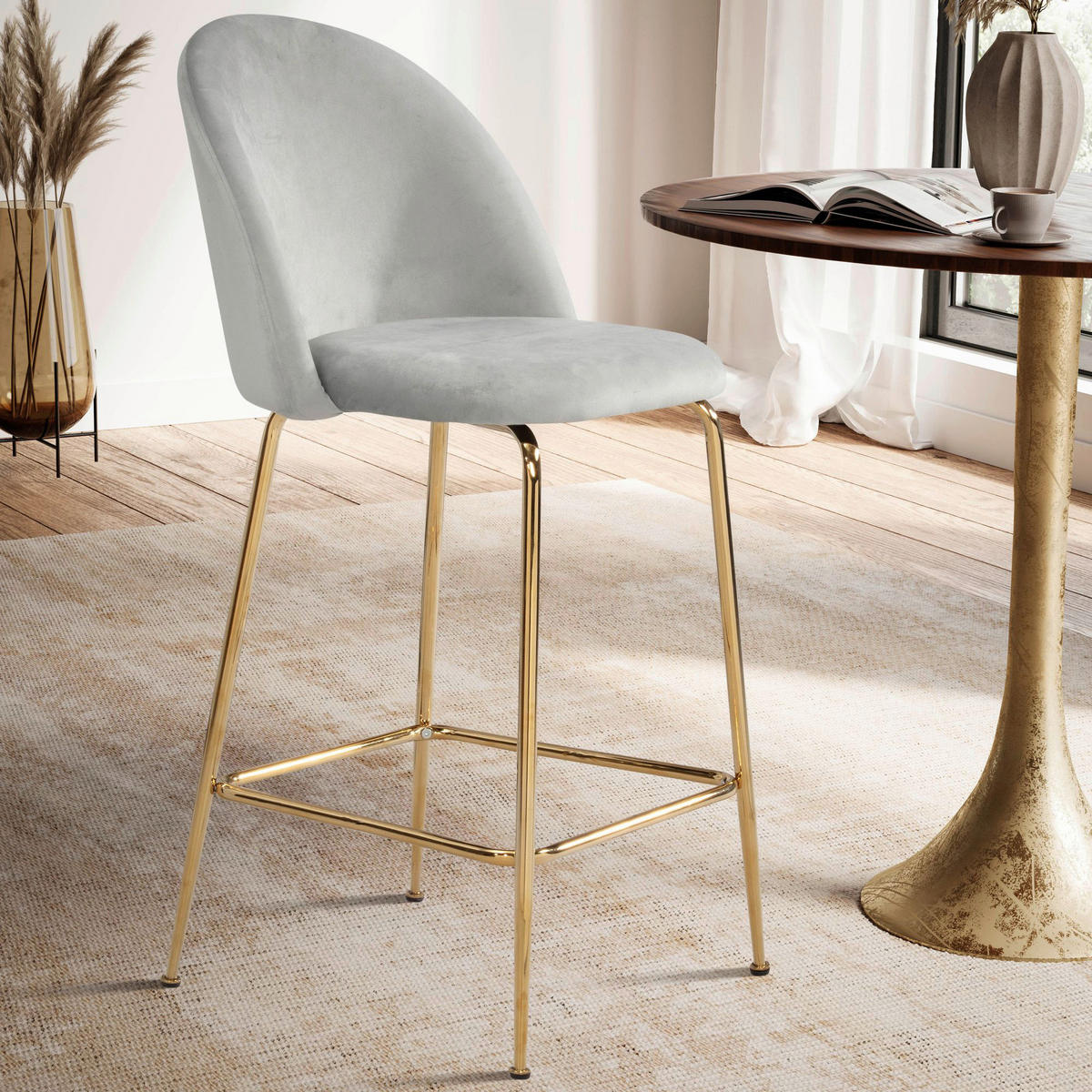 Barhocker 2er Set grau Polyester B/H/T: ca. 50x102x50 cm 2er Set - grau (50,00/102,00/50,00cm) - Wohnling