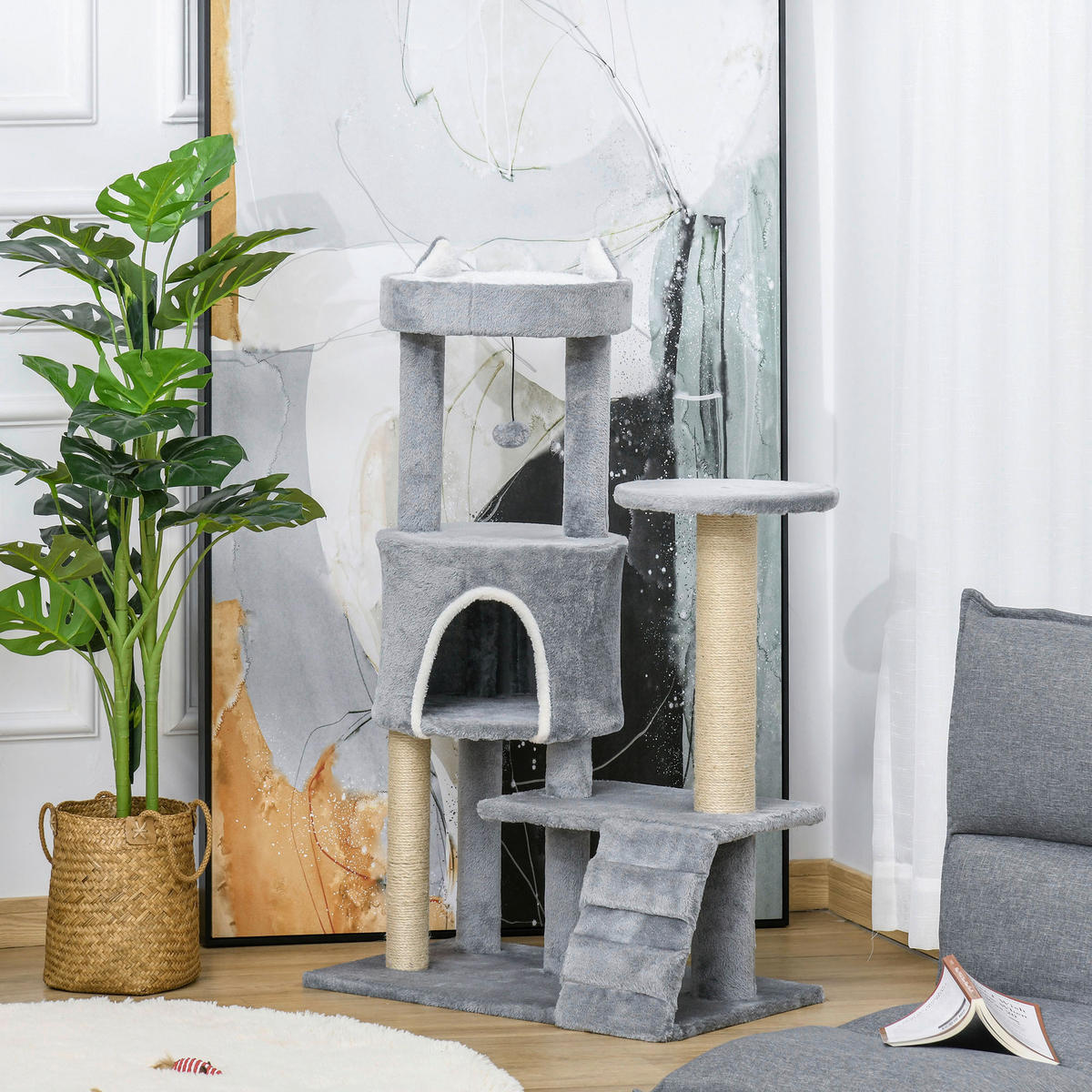 PawHut Kratzbaum hellgrau Spanplatte B/H/L: ca. 30x100x60 cm Kratzbaum - hellgrau (60,00/30,00/100,00cm) - PawHut