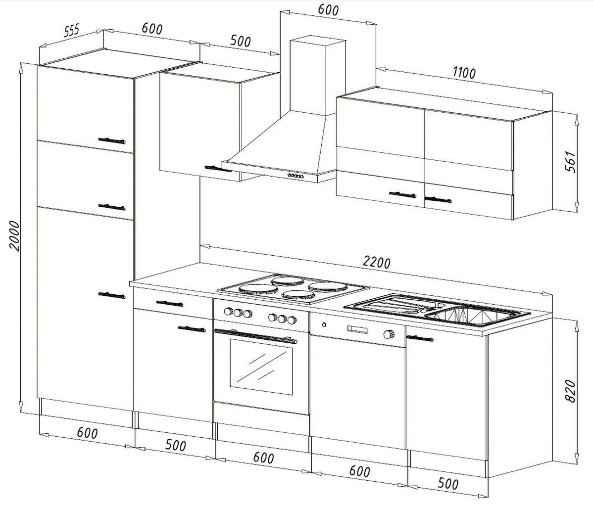 Respekta Küchenblock Economy weiß B/H/T: ca. 280x200x60 cm Economy - Eiche/weiß (280,00/200,00/60,00cm) - Respekta
