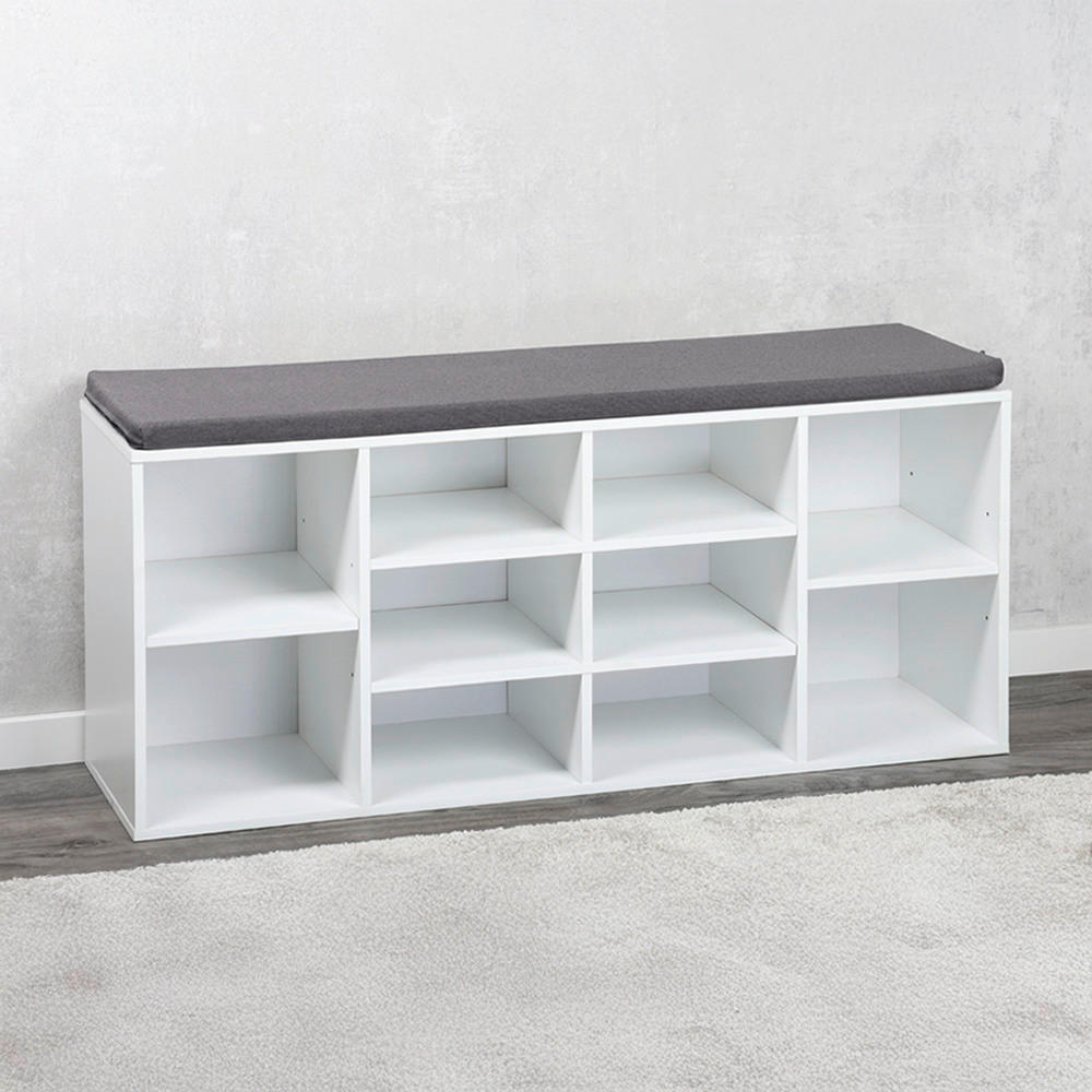Kesper Schuhschrank mit Sitzkissen grau Textil B/H/L: ca. 29,5x48x1035 cm Schuhschrank_mit_Sitzkissen - weiß/grau (1035,00/29,50/48,00cm) - Kesper