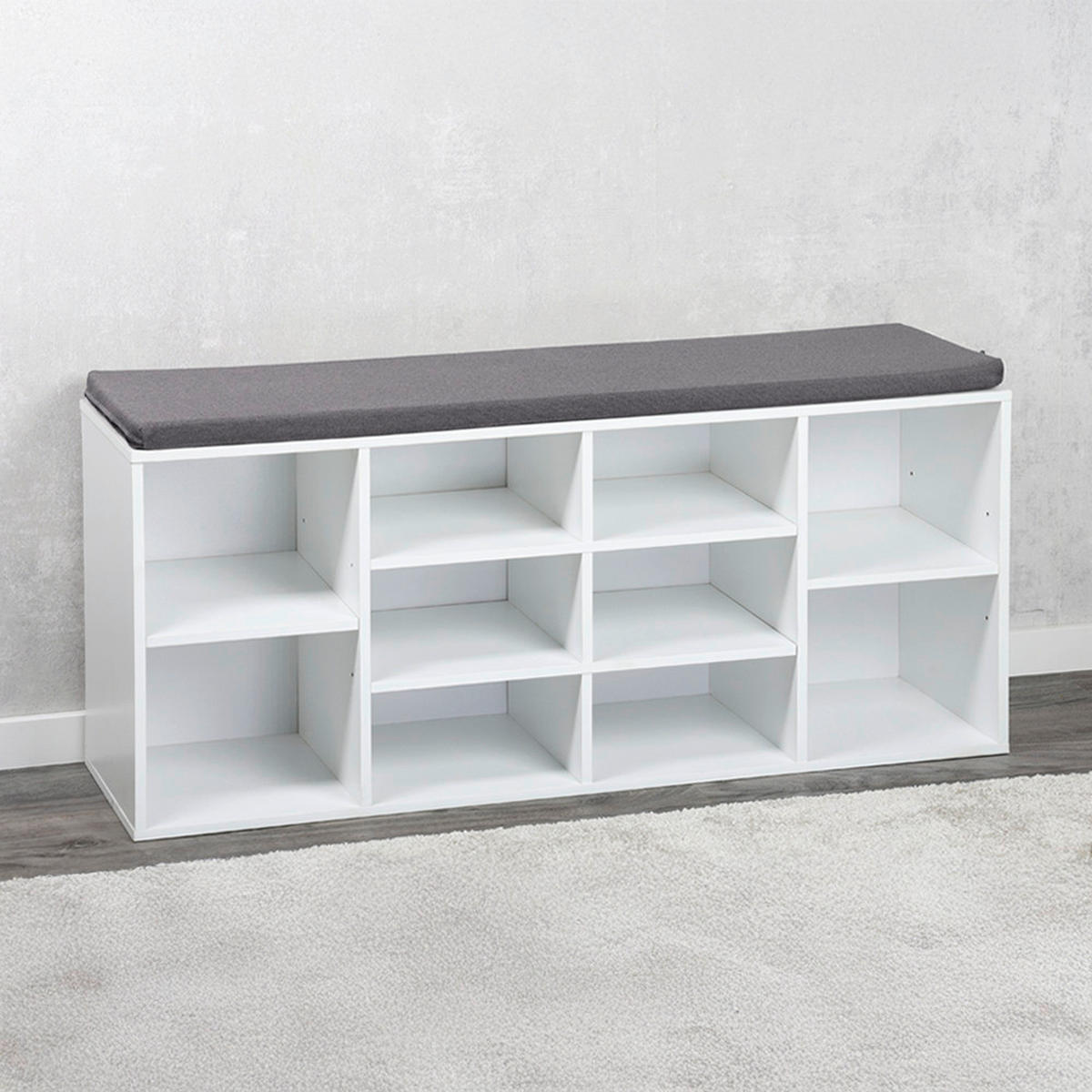 Kesper Schuhschrank mit Sitzkissen grau Textil B/H/L: ca. 29,5x48x1035 cm Schuhschrank_mit_Sitzkissen - weiß/grau (1035,00/29,50/48,00cm) - Kesper