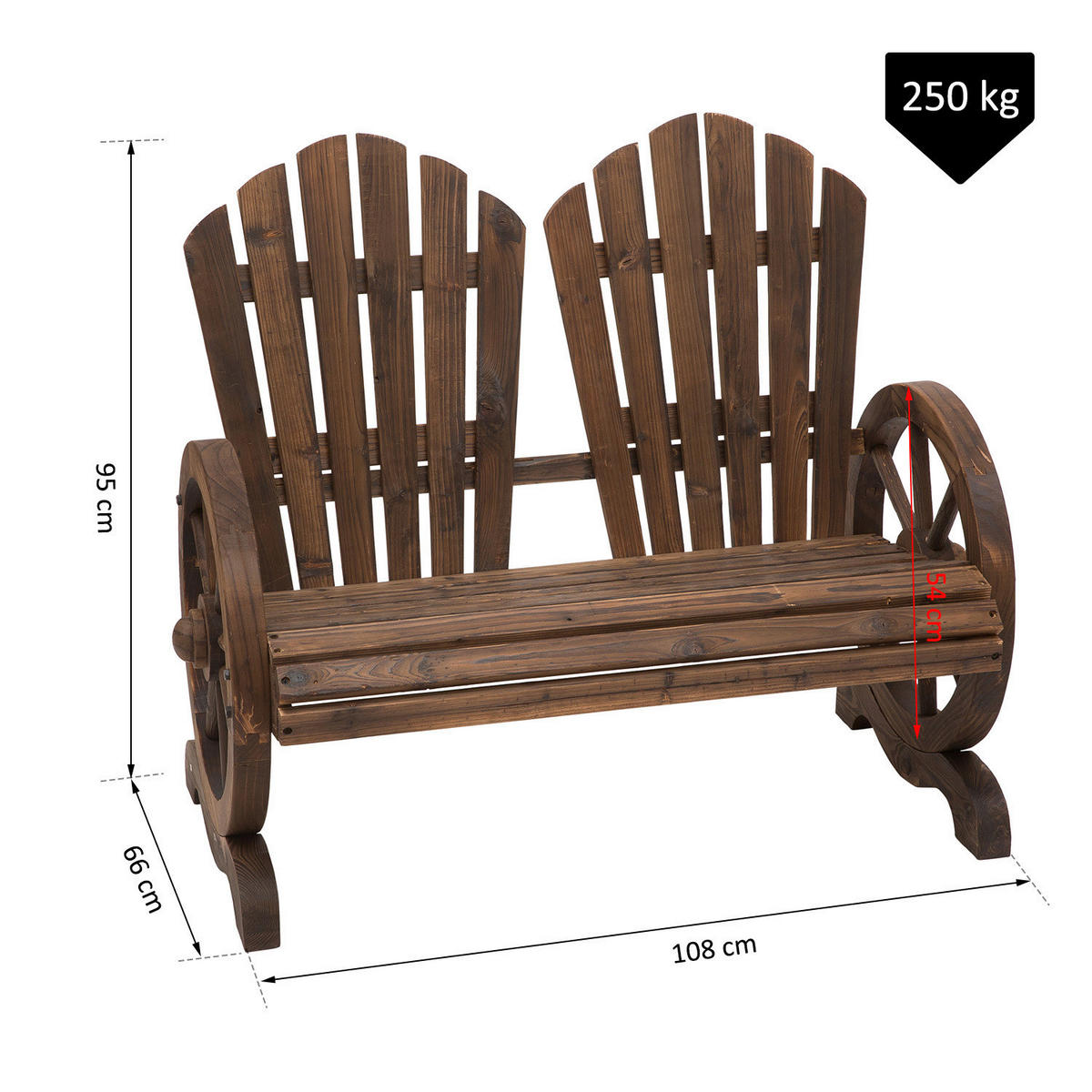 Outsunny Gartenbank dunkelbraun Holz B/H/T: ca. 108x95x66 cm Gartenbank - dunkelbraun (108,00/95,00/66,00cm) - Outsunny