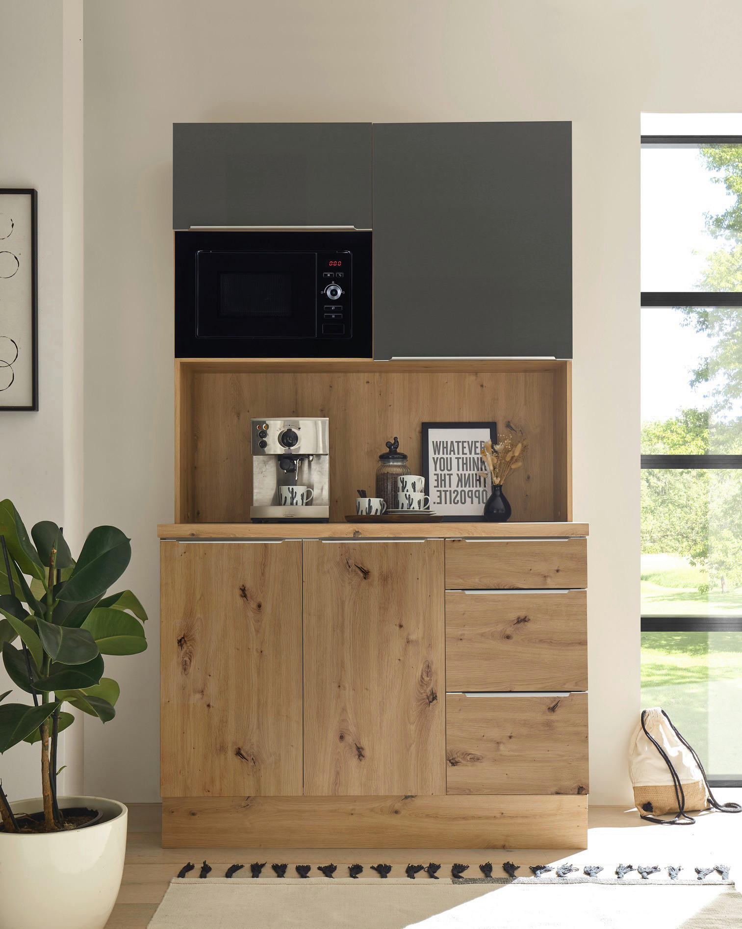 Respekta Küchenbuffet Marleen grau matt B/H/T: ca. 120x211x60 cm Marleen - Eiche/Alu (120,00/211,00/60,00cm) - Respekta