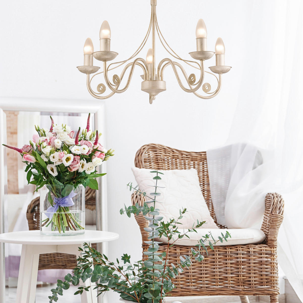 Lamkur Pendelleuchte DONATO 22536 weiß Stahl H/L: ca. 72x57 cm E14 5 Brennstellen Donato - weiß (57,00cm) - Lamkur