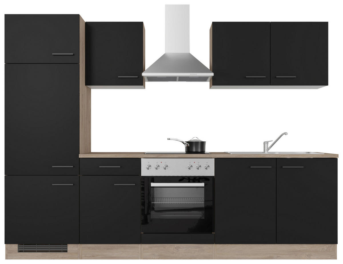 Küchenblock Capri schwarz matt B/H/T: ca. 270x200x60 cm Capri - schwarz/Oak (270,00/200,00/60,00cm) - Flex-Well