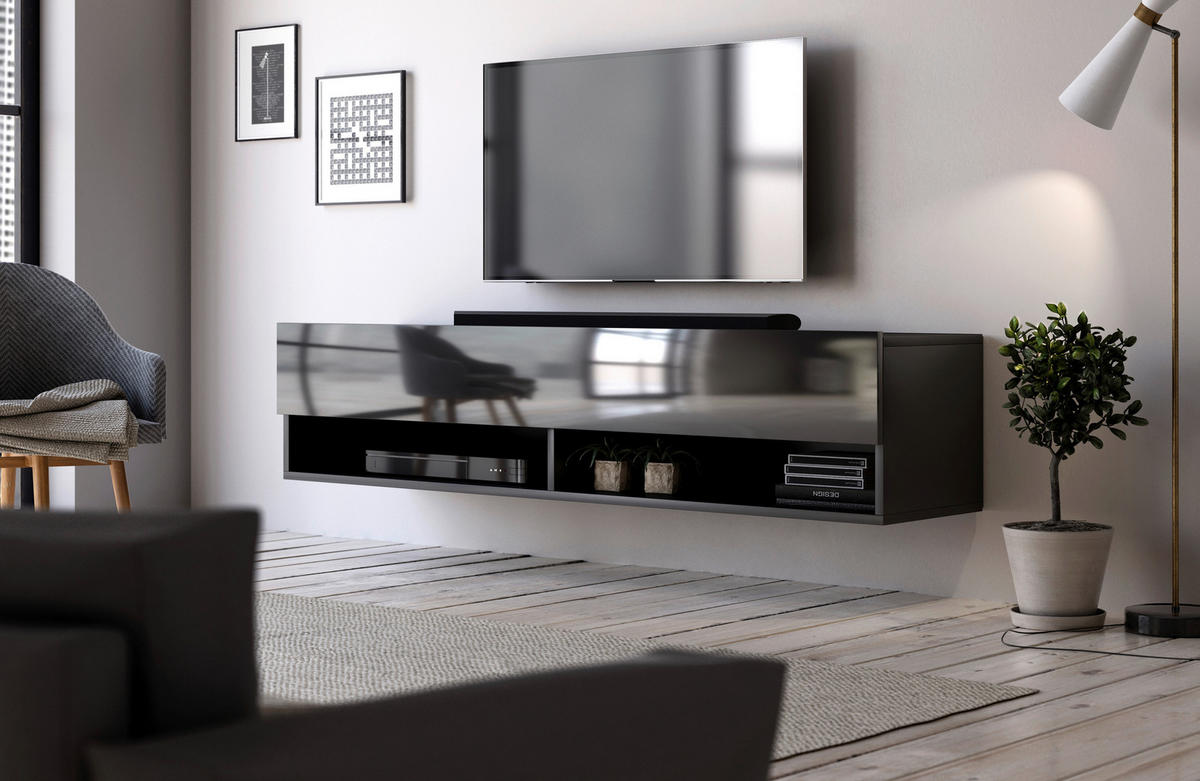 TV-Board Derby schwarz matt schwarz glänzend B/H/T: ca. 140x30x31 cm Derby - schwarz (140,00/30,00/31,00cm) - WIPMEB
