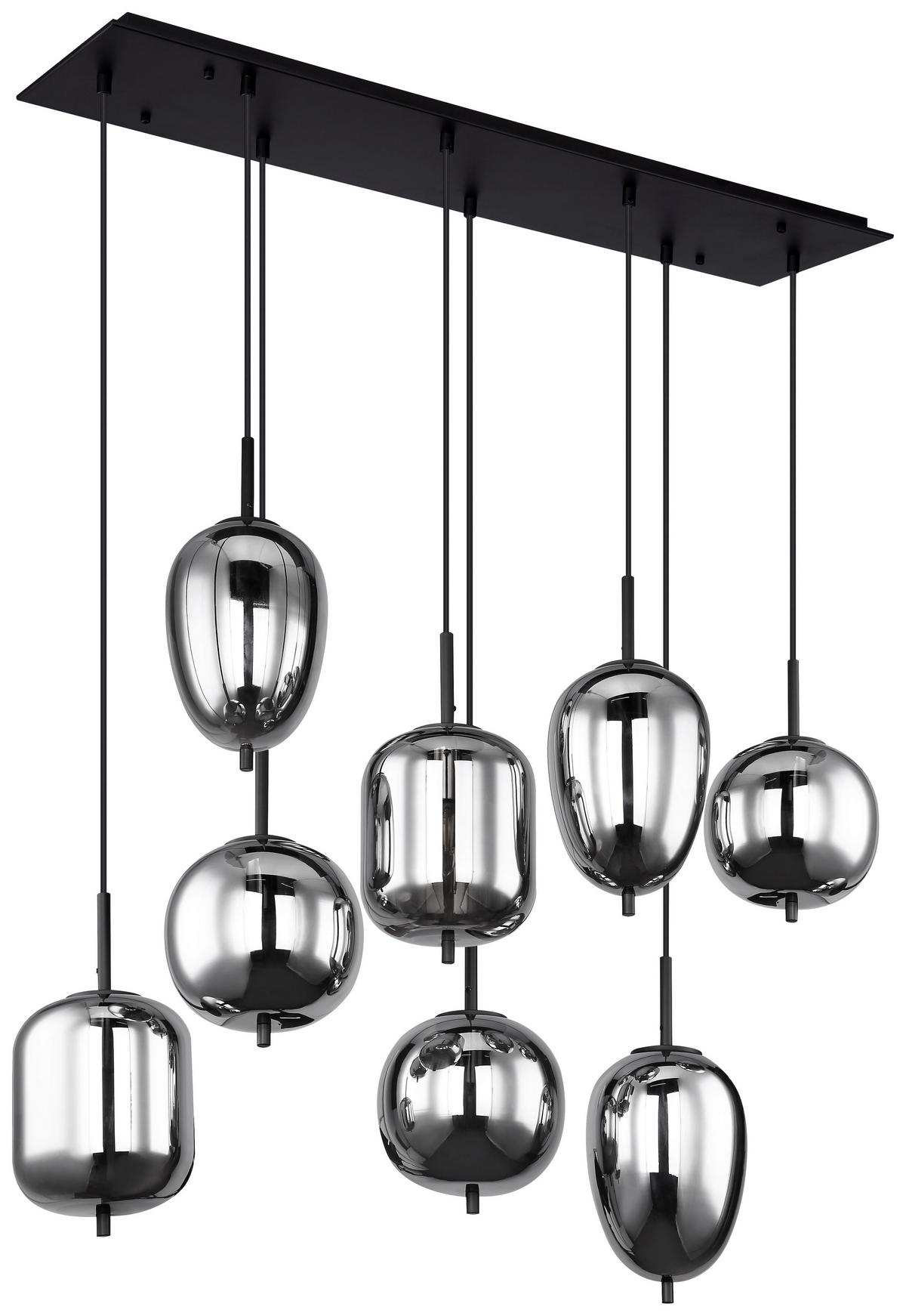 GLOBO Pendelleuchte BLACKY 15345-8 schwarz Metall Rauchglas B/H/L: ca. 34x120x94 cm E14 8 Brennstellen Pendelleuchte_Blacky 8flg. - schwarz (94,00/34,00/120,00cm) - GLOBO