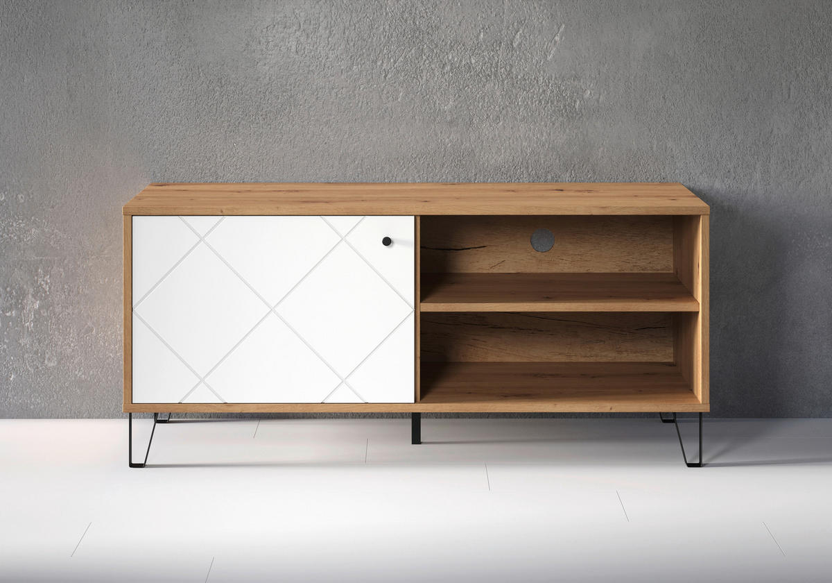 TV-Lowboard Touch weiß matt Eiche Artisan Nachbildung B/H/T: ca. 123x56x40 cm Touch - Eiche/weiß (123,00/56,00/40,00cm) - Trendteam