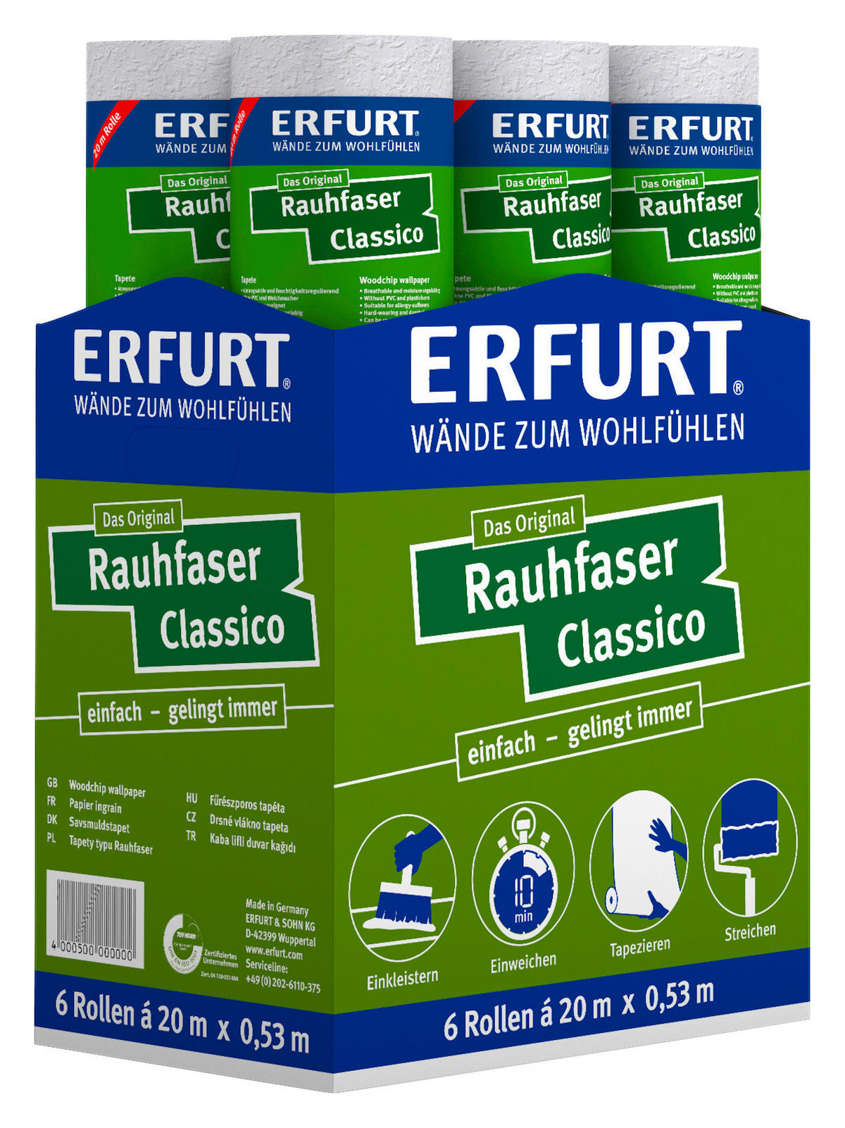 Erfurt Rauhfaser weiß B/L: ca. 53x2000 cm strukturiert Rauhfaser_Erfurt 20m Classico - weiß (53,00/2000,00cm) - Erfurt