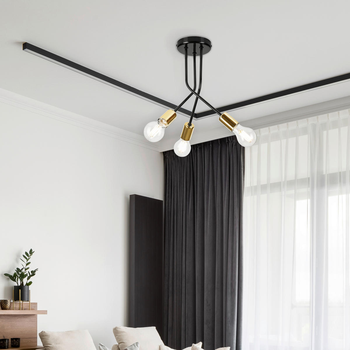 Lamkur Deckenleuchte gold Stahl B/H/L: ca. 33x34x33 cm E27 3 Brennstellen PRIYA - gold (33,00/33,00/34,00cm) - Lamkur