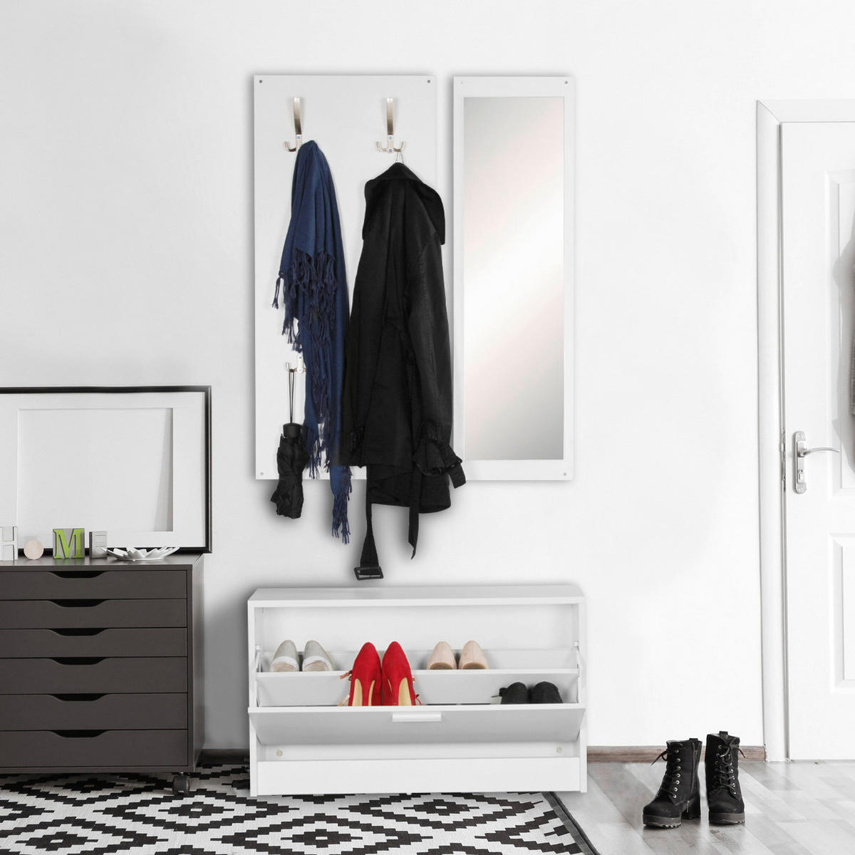 Garderobe weiß B/H/T: ca. 80x180x80 cm Garderobe mit Spiegel - weiß (80,00/180,00/80,00cm) - Wohnling