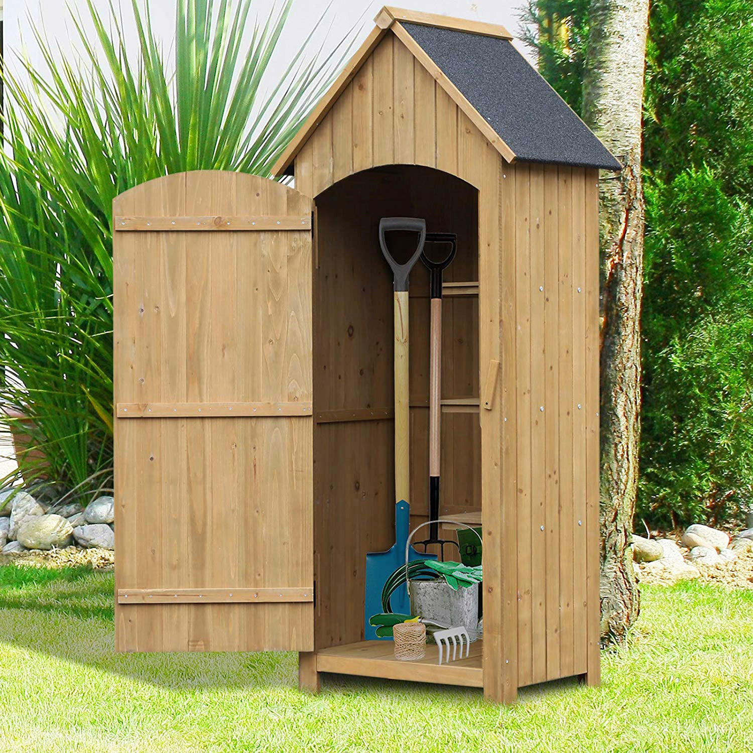 Outsunny Gartenschrank natur Holz B/H/L:...