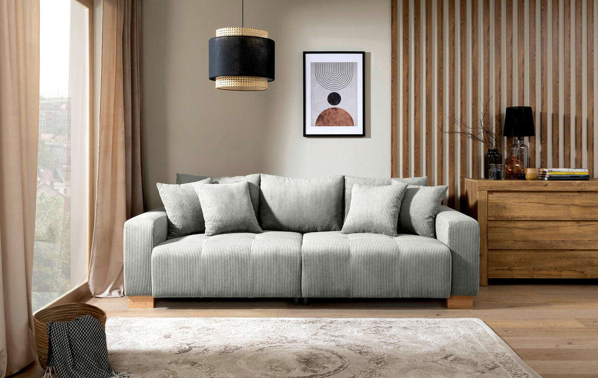 Big Sofa Alpha New hellgrau Microfaser B/H/T: ca. 244x85x112 cm Alpha New - hellgrau/buche (244,00/85,00/112,00cm)