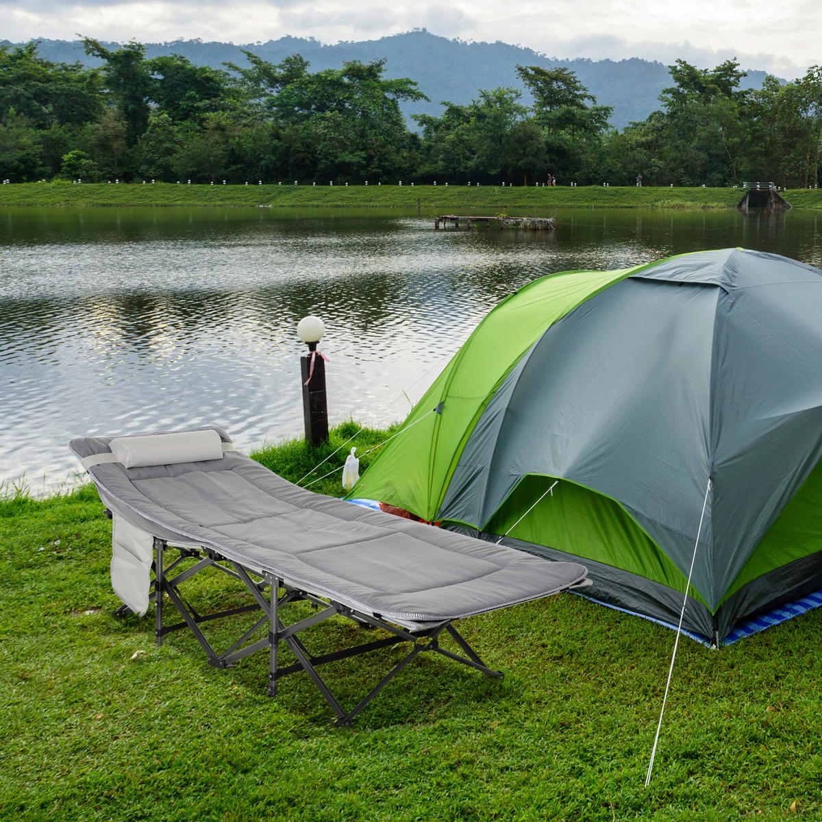 Outsunny Campingartikel B/H/L: ca. 64,5x188x53 cm Feldbett - hellgrau (53,00/64,50/188,00cm) - Outsunny