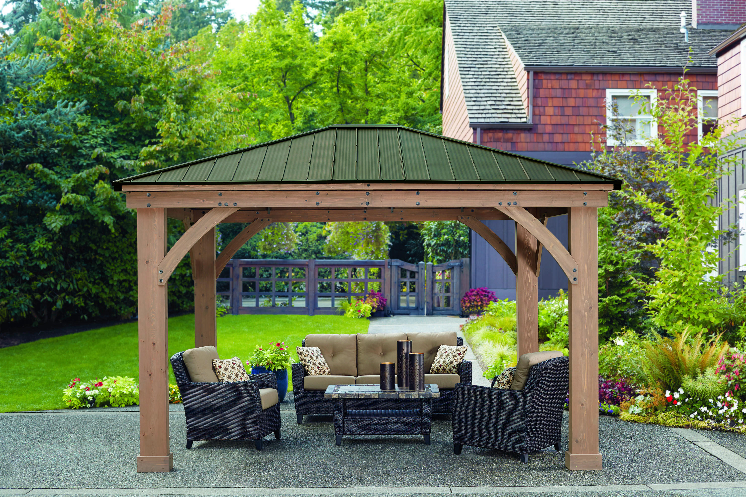 Westmann Pavillon Devon natur Holz B/H/L: ca. 427x317,5x365 cm Devon - natur/grau (365,00/427,00/317,50cm) - Westmann
