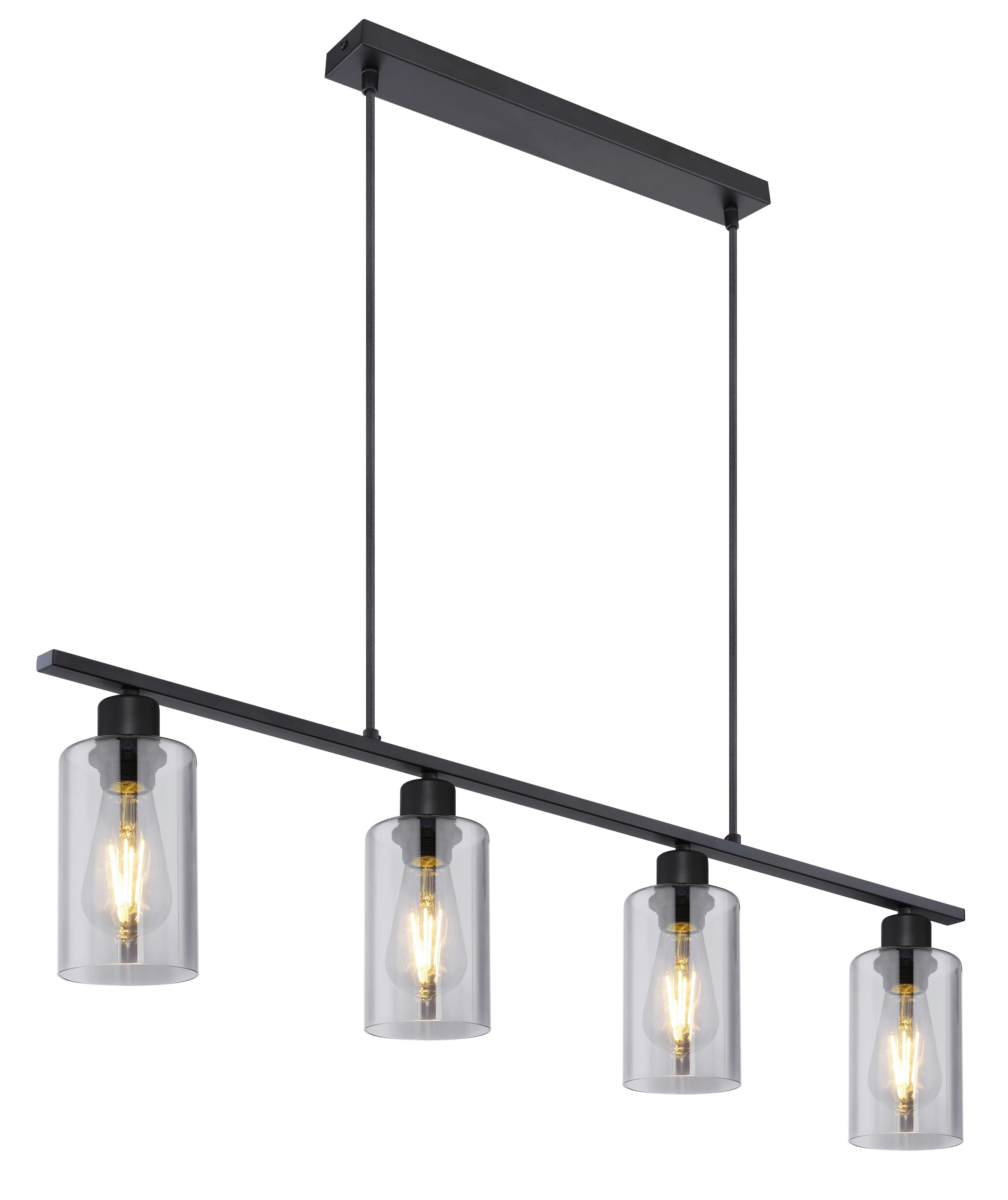 GLOBO Pendelleuchte Hadera 15465-4H schwarz Rauch Metall Glas B/H/L: ca. 10x120x98 cm E27 4 Brennstellen Pendelleuchte_Hadera 4flg. - schwarz/Rauch (98,00/10,00/120,00cm) - GLOBO