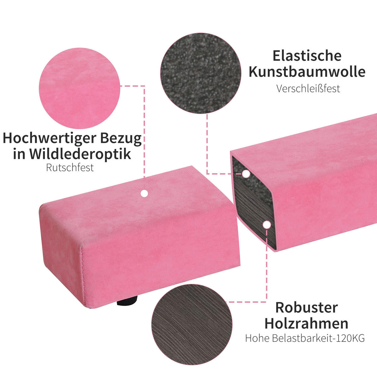 HOMCOM Fitness-Zubehör rosa Holz B/H/L: ca. 10x210x6,5 cm Schwebebalken - rosa (6,50/10,00/210,00cm) - HOMCOM