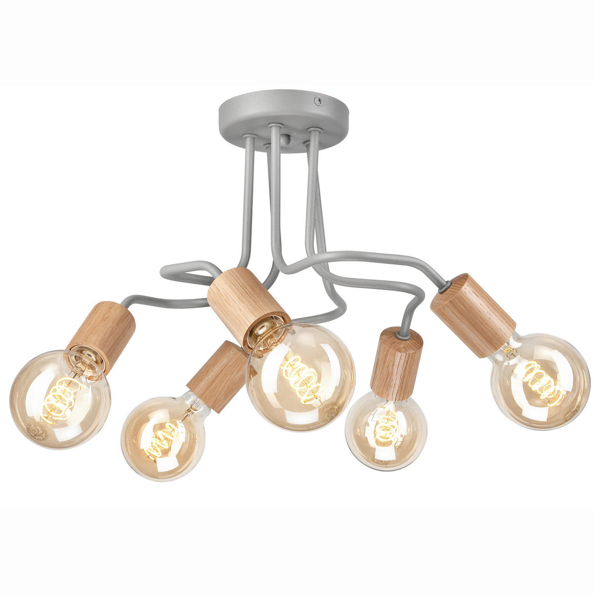 Lamkur Deckenleuchte braun Glas Stahl B/H/L: ca. 44x26x44 cm E27 5 Brennstellen CONOR - braun (44,00/44,00/26,00cm) - Lamkur
