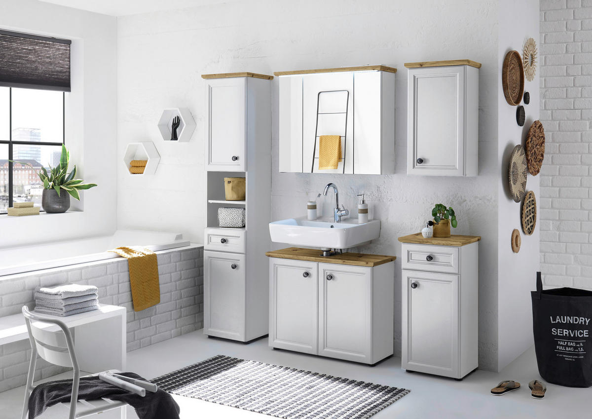 Waschbeckenunterschrank Toskana weiß Eiche Artisan Nachbildung B/H/T: ca. 84x67x32 cm Toskana - Eiche/weiß (84,00/67,00/32,00cm)