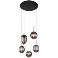 GLOBO Pendelleuchte Blacky 15345-5 schwarz natur Rauch Metall Aluminium Glas H/D: ca. 150x57,5 cm E14 5 Brennstellen Pendelleuchte Blacky - natur/schwarz (57,50/150,00cm) - GLOBO
