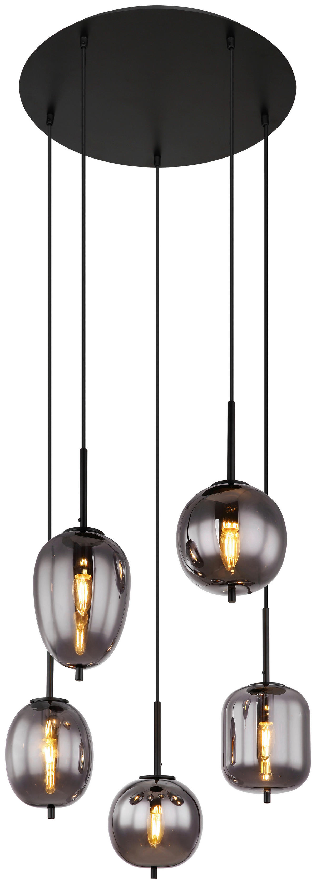 GLOBO Pendelleuchte Blacky 15345-5 schwarz natur Rauch Metall Aluminium Glas H/D: ca. 150x57,5 cm E14 5 Brennstellen Pendelleuchte Blacky - natur/schwarz (57,50/150,00cm) - GLOBO