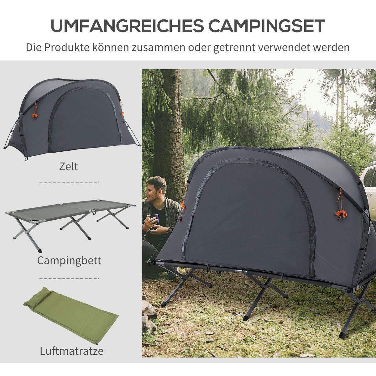 Outsunny Campingartikel B/H/L: ca. 86x200x147 cm Feldbett - grau (147,00/86,00/200,00cm) - Outsunny