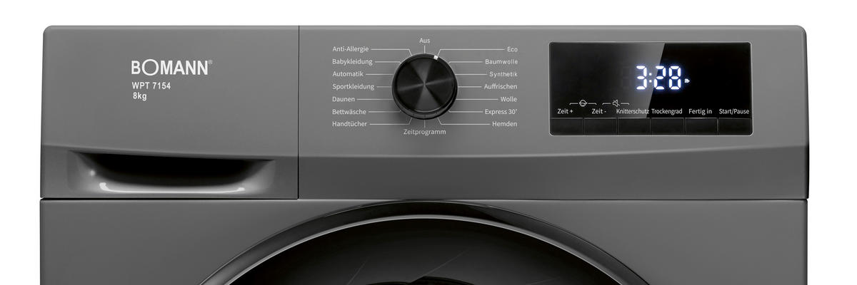 Bomann Wärmepumpentrockner WPT 7154 titanfarbig B/H/T: ca. 59,5x84,5x58 cm ca. 8 kg Wärmepumpentrockner WPT 7154 (T) - titanfarbig (59,50/84,50/58,00cm) - Bomann