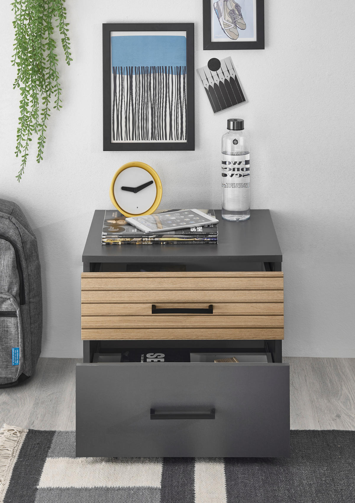 Nachtkonsole Laurie Graphit Eiche Nachbildung B/H/T: ca. 46x39x41 cm Laurie - Eiche/Graphit (46,00/39,00/41,00cm)