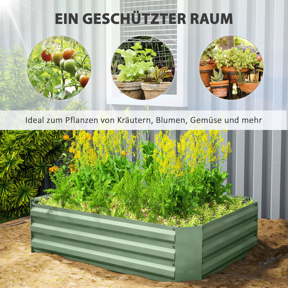 Outsunny Hochbeet dunkelgrün Stahl B/H/L: ca. 90x30x120 cm Hochbeet - dunkelgrün (120,00/90,00/30,00cm) - Outsunny
