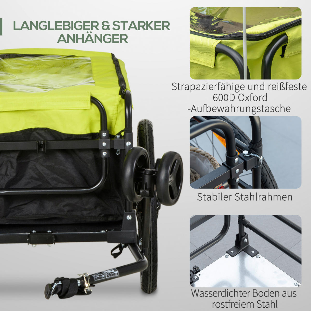 HOMCOM Fahrradanhänger gelb gelb B/H/L: ca. 64x103x130 cm Fahrradanhänger - gelb/schwarz (130,00/64,00/103,00cm) - HOMCOM
