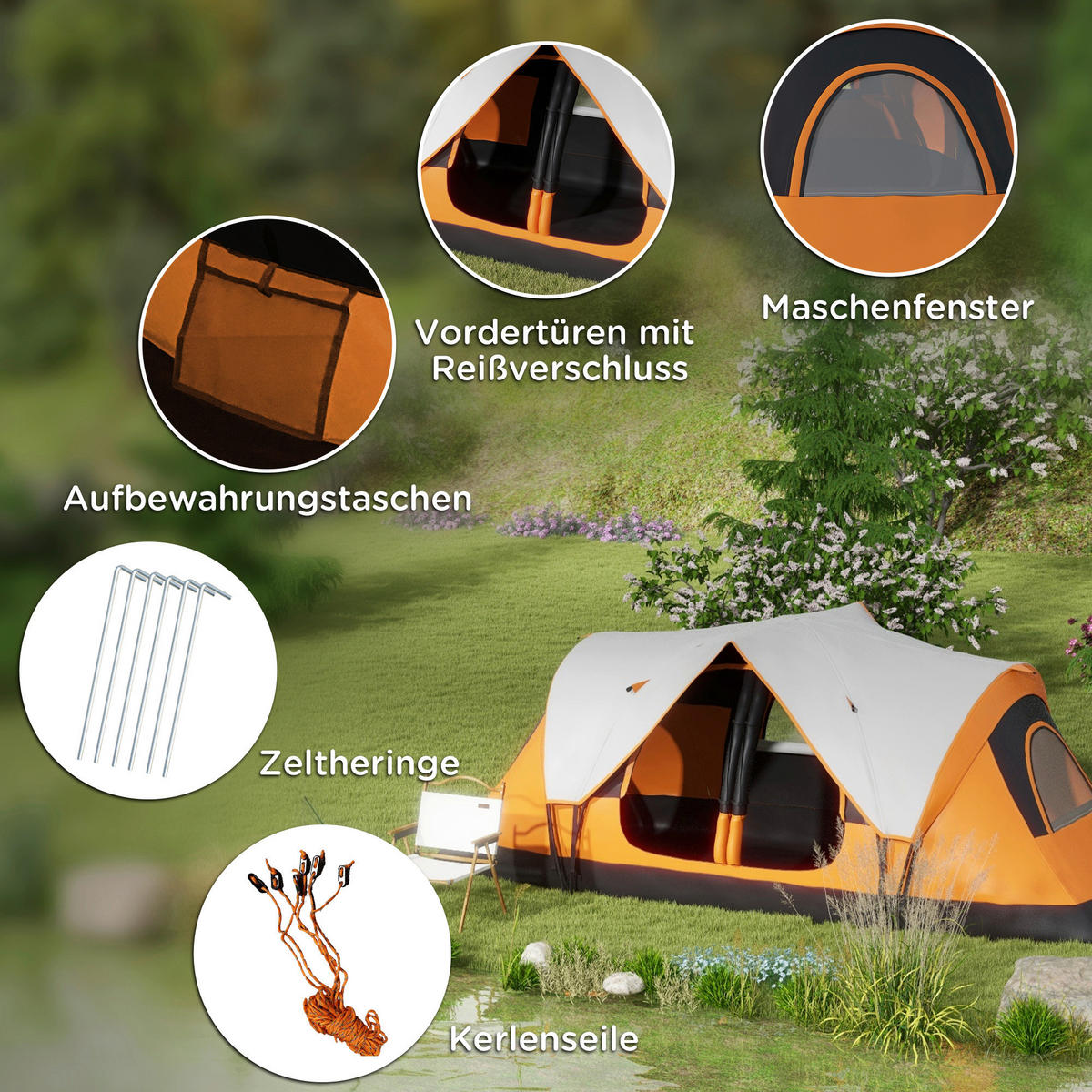 Outsunny Campingzelt B/H/L: ca. 215x180x450 cm Campingzelt - orange (450,00/215,00/180,00cm) - Outsunny