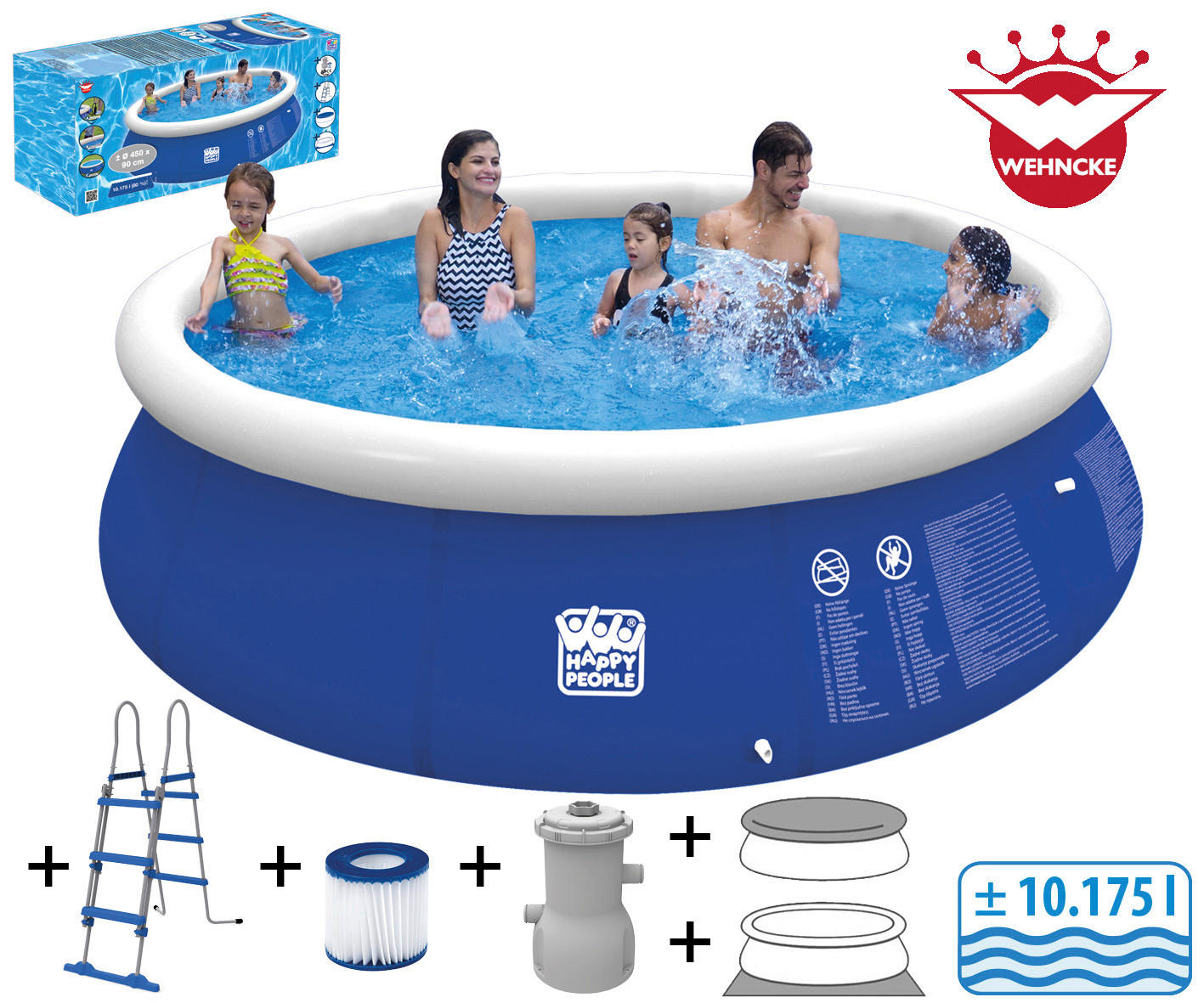 Happy People Quick-Up-Pool Set mit Filterpumpe H/D: ca. 90x450 cm Set mit Filterpumpe - blau/weiß (450,00/90,00cm) - Happy People
