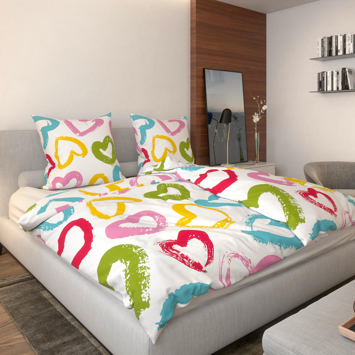 Microfaser Bettwäsche Jugendbettwäsche Herzen - multicolor (135,00/200,00cm)