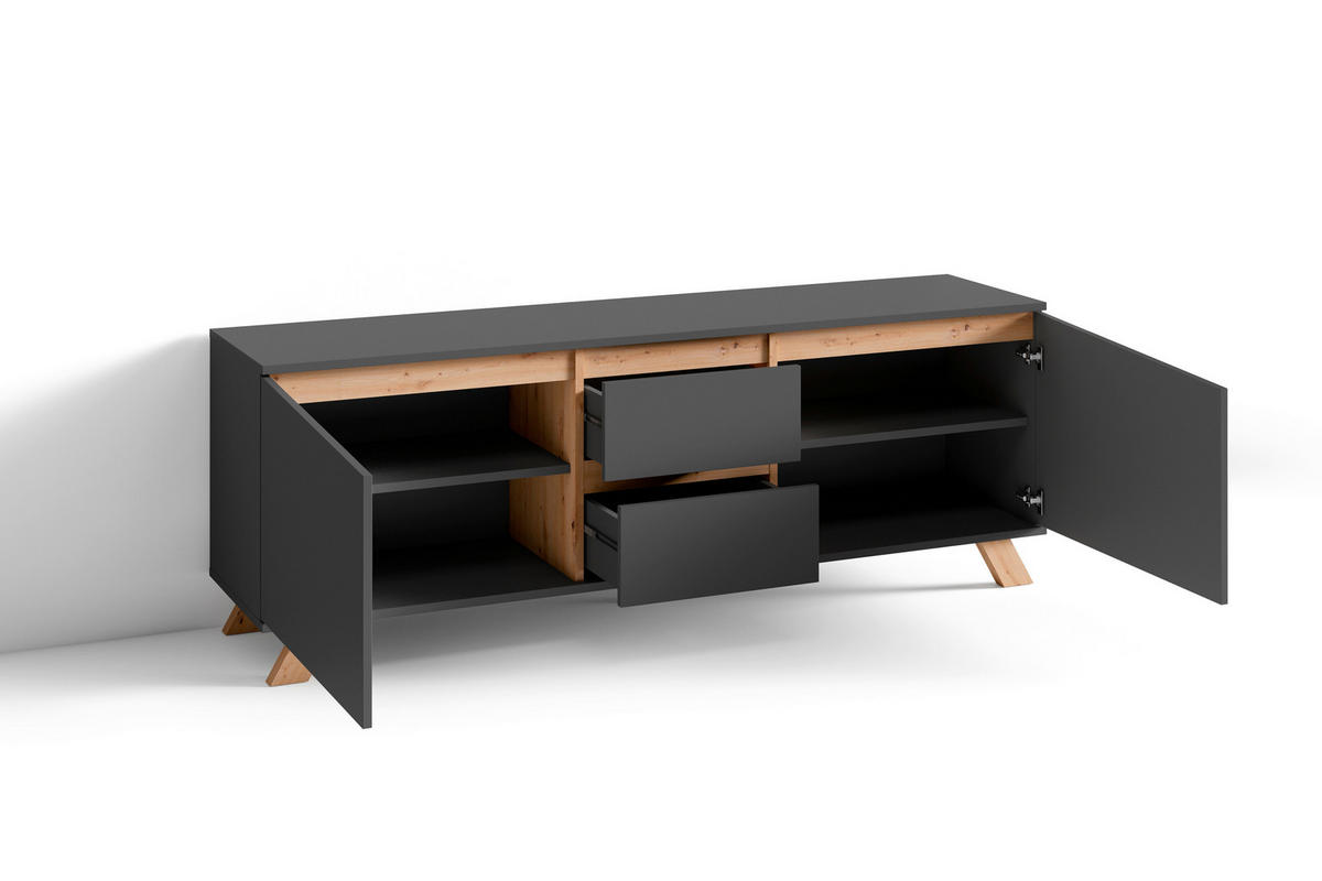 TV-Board VALENTIN anthrazit Eiche Artisan Nachbildung B/H/T: ca. 160x55x38 cm VALENTIN - Eiche/anthrazit (160,00/55,00/38,00cm) - byLIVING